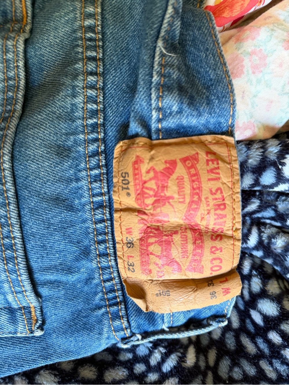 Levi's Blue Denim Jeans with Tan Leather Patch